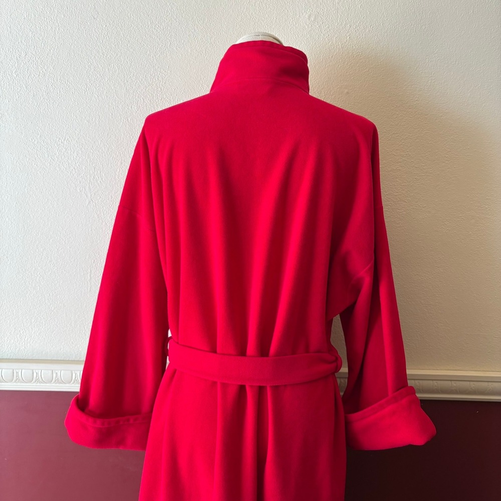 Vintage Vanity Fair Red Fleece Robe Long Belted Housecoat Made in USA 70s Funnel - Picture 12 of 13